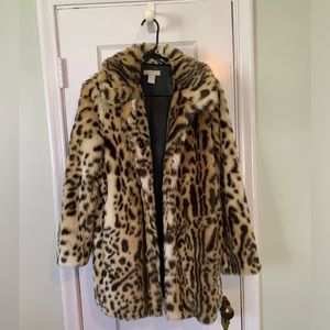 H&M Faux Fur Cheetah Print Coat with Buttons and Pockets